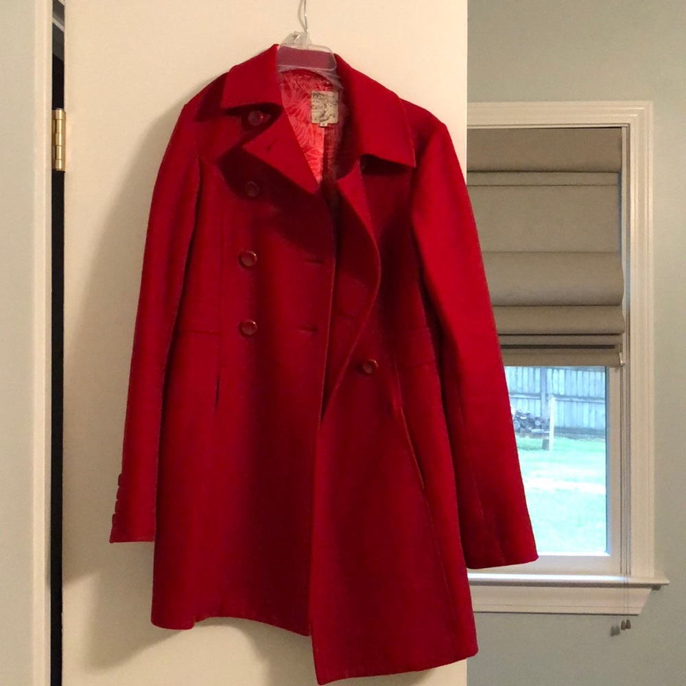 Red pea coat from Francescas